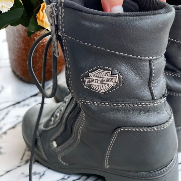 Harley Davidson Women's Black Leather Motorcycle Tessa Boots Size 6 Lace Up Zip - Picture 11 of 16
